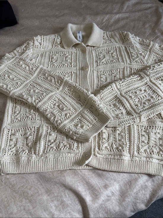 Only Sweaters - Only Cream Crochet Knit Button-Up Cardigan